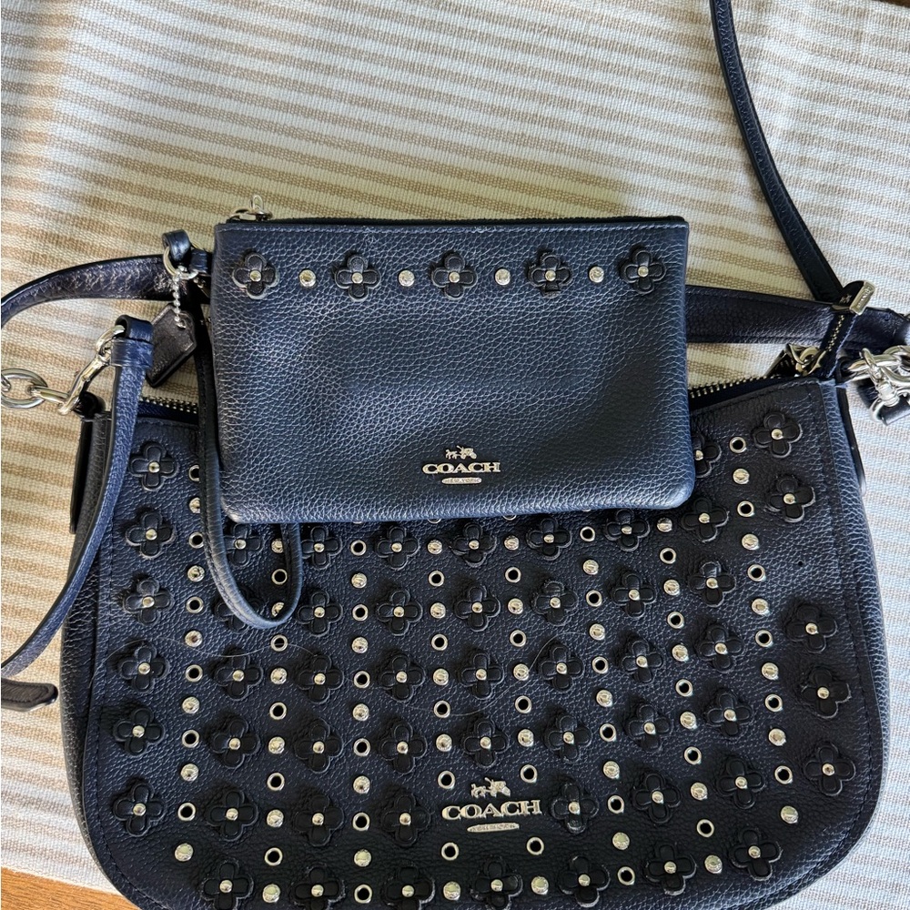 Coach Navy Leather Women's Bag Set